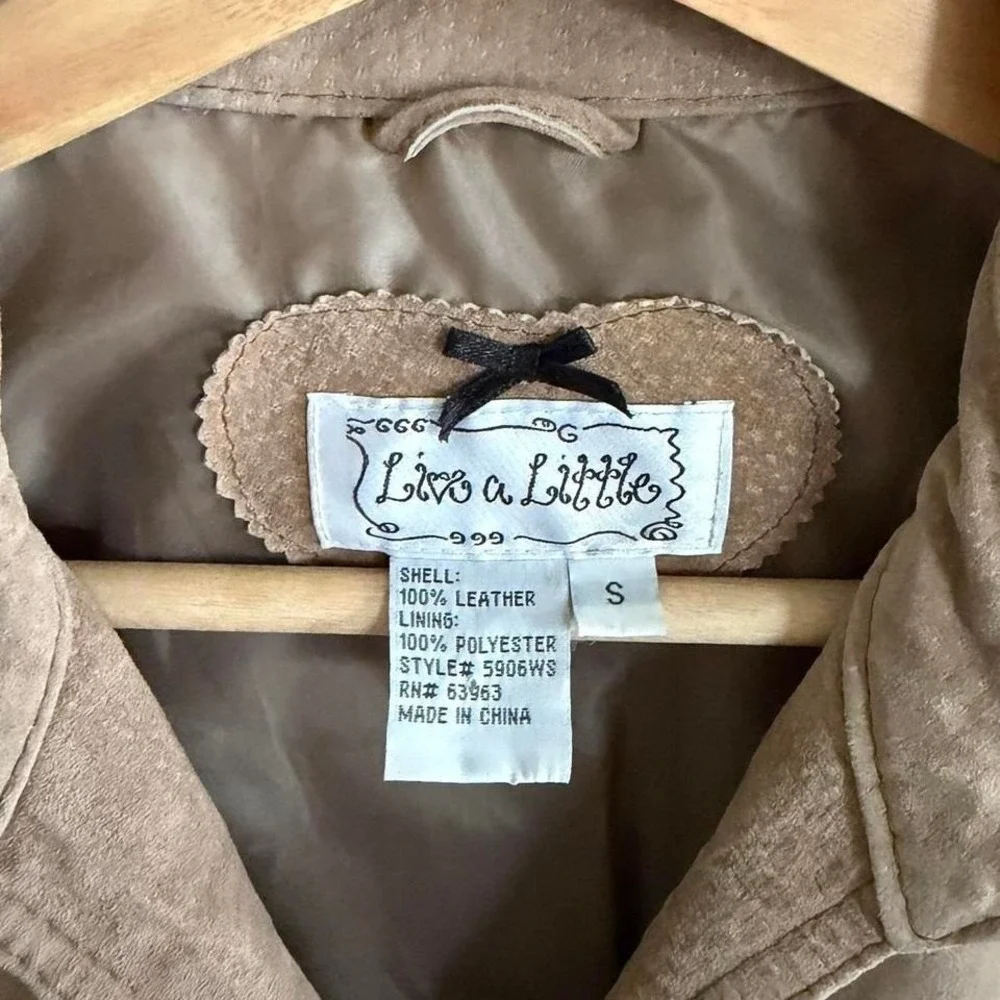 Vintage Y2K Live a Little Tan Suede Leather Jacket Small